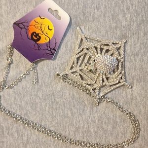 Rhinestone Spider and web necklace 16 in chain
